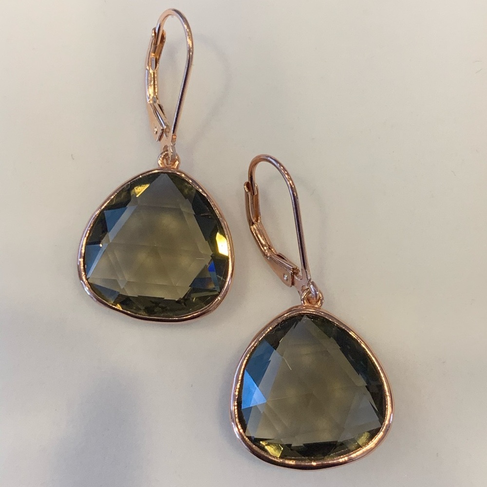 New Rose gold Smokey quarts drop earrings